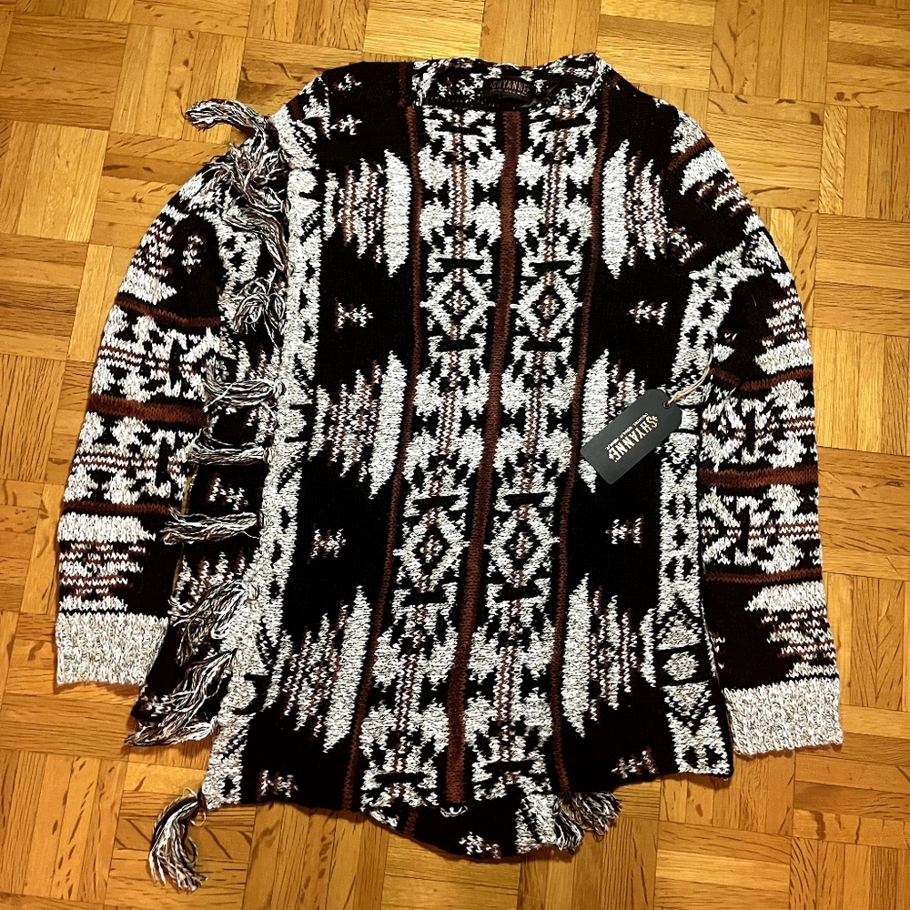 Shyanne Southwestern Tassel  Fringe Cardigan Sweater Size Medium NWT